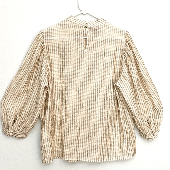 Beige shiny pucker top balloon sleeves L - Picture 6 of 6